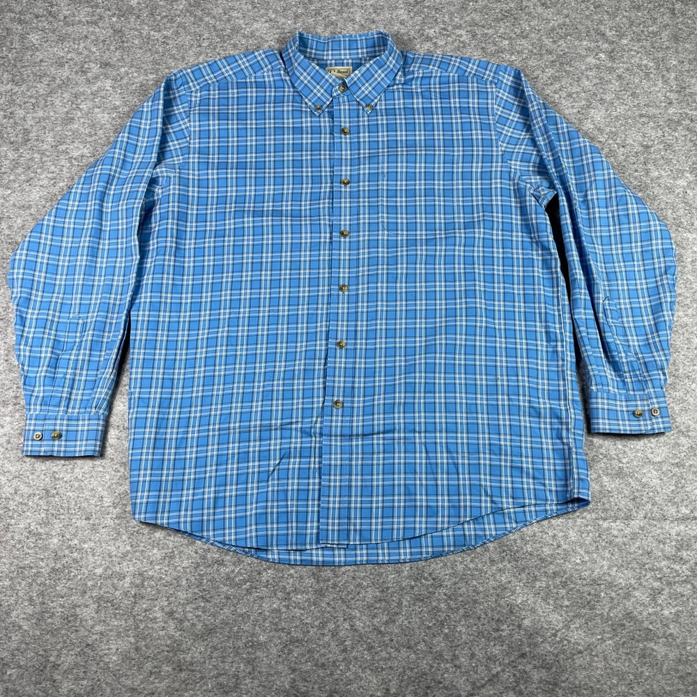 L.L.Bean Shirt Mens XL Blue Plaid Traditional Fit Long Sleeve Button Down